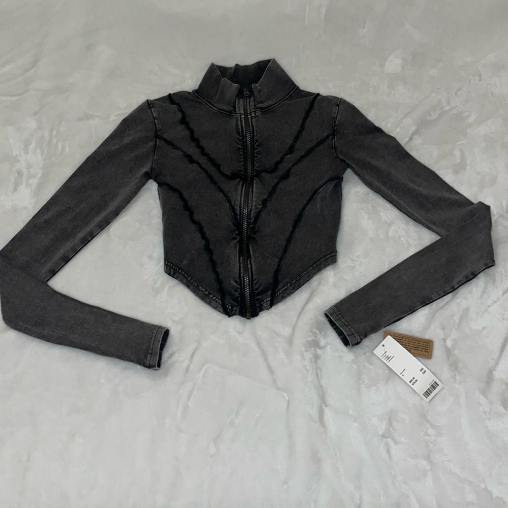 UO out from under cropped corset zip up (black/grey) | Size US Small | NTW